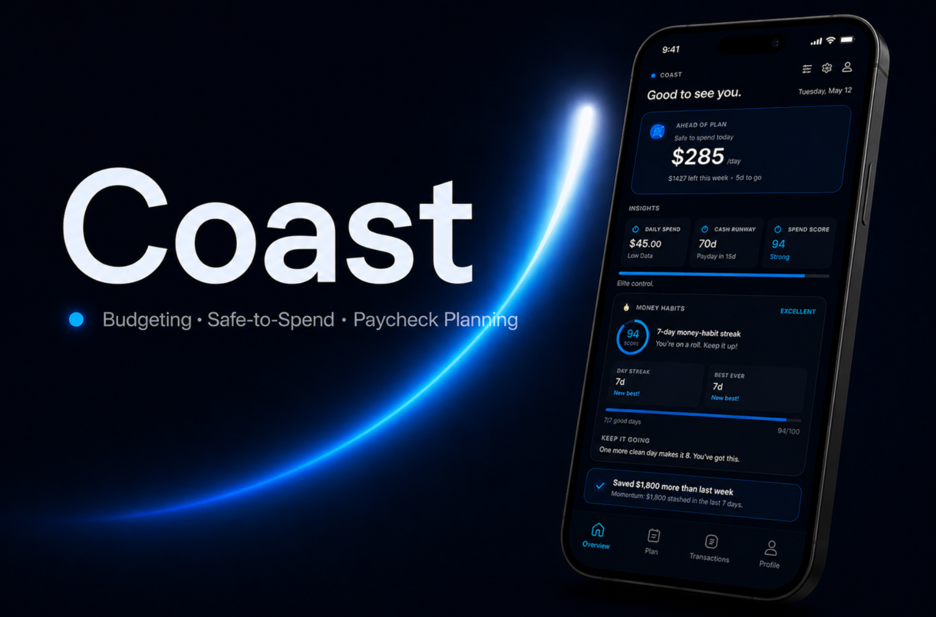 Coast app — Budgeting, Safe-to-Spend, Paycheck Planning